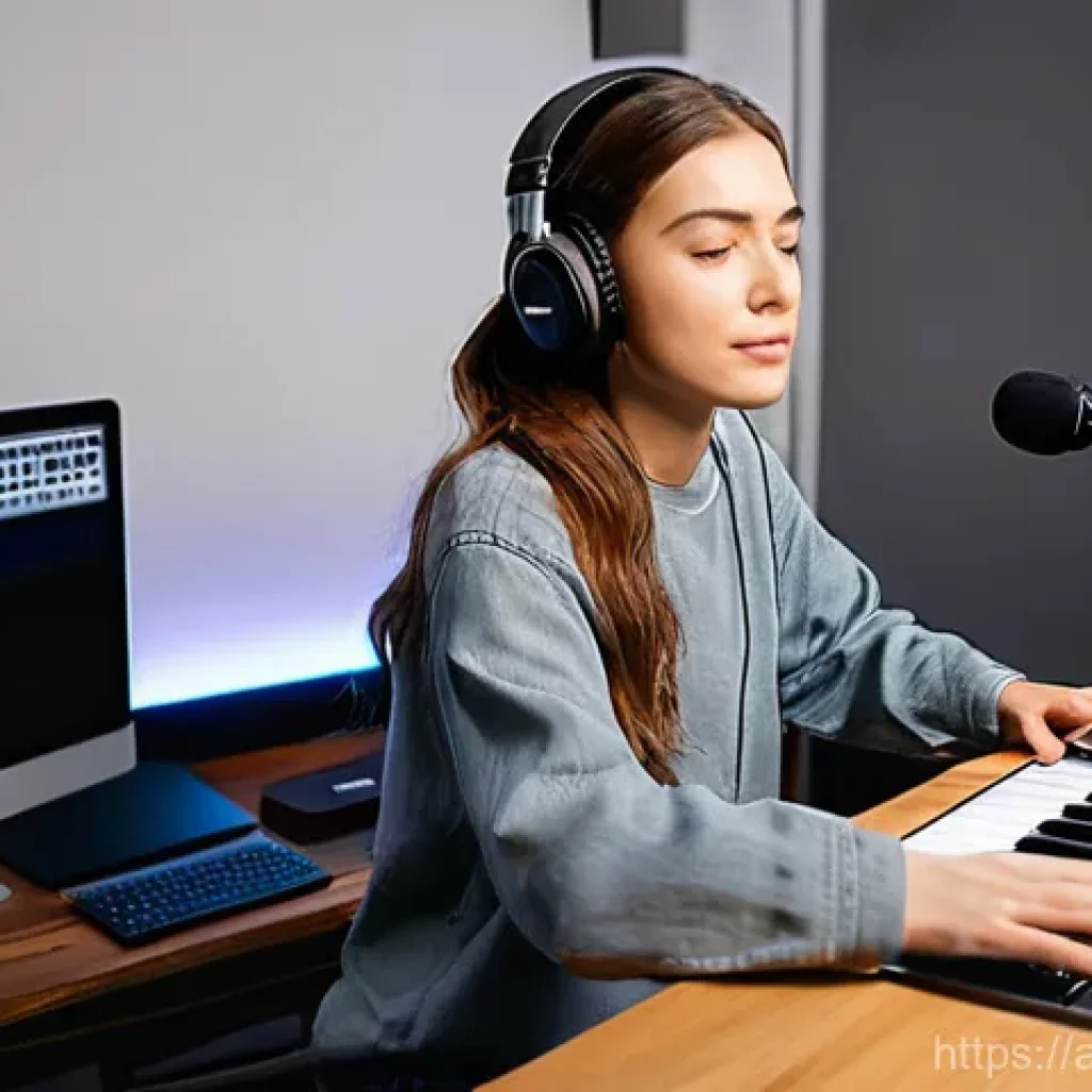 연주가가 꼭 알아야 할 음악 장비 - **Prompt 1: Focused Home Studio Musician**
    A young woman in her mid-twenties, with long, wavy br...