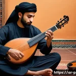 연주가 시험 장비 체크리스트 - A detailed scene of a Middle Eastern musician preparing for a traditional music performance in a qui...