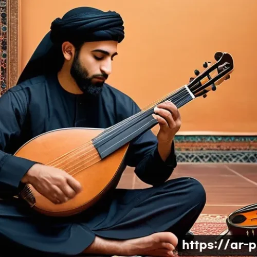 연주가 시험 장비 체크리스트 - A detailed scene of a Middle Eastern musician preparing for a traditional music performance in a qui...