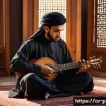 연주가 실기 시험 준비에 필요한 시간 관리법 - A focused young Arab musician practicing a complex musical piece in a traditional Middle Eastern mus...